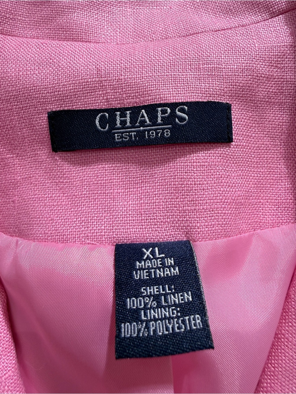 Chaps Vintage Pink 100% Linen Button Up Blazer Jacket Utility Pocket Classic XL - Picture 4 of 8